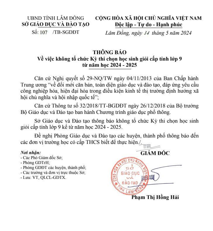 Sở GD Lâm Đồng sẽ không tổ chức thi HSG lớp 9 cấp tỉnh, nơi khác có nên học tập?