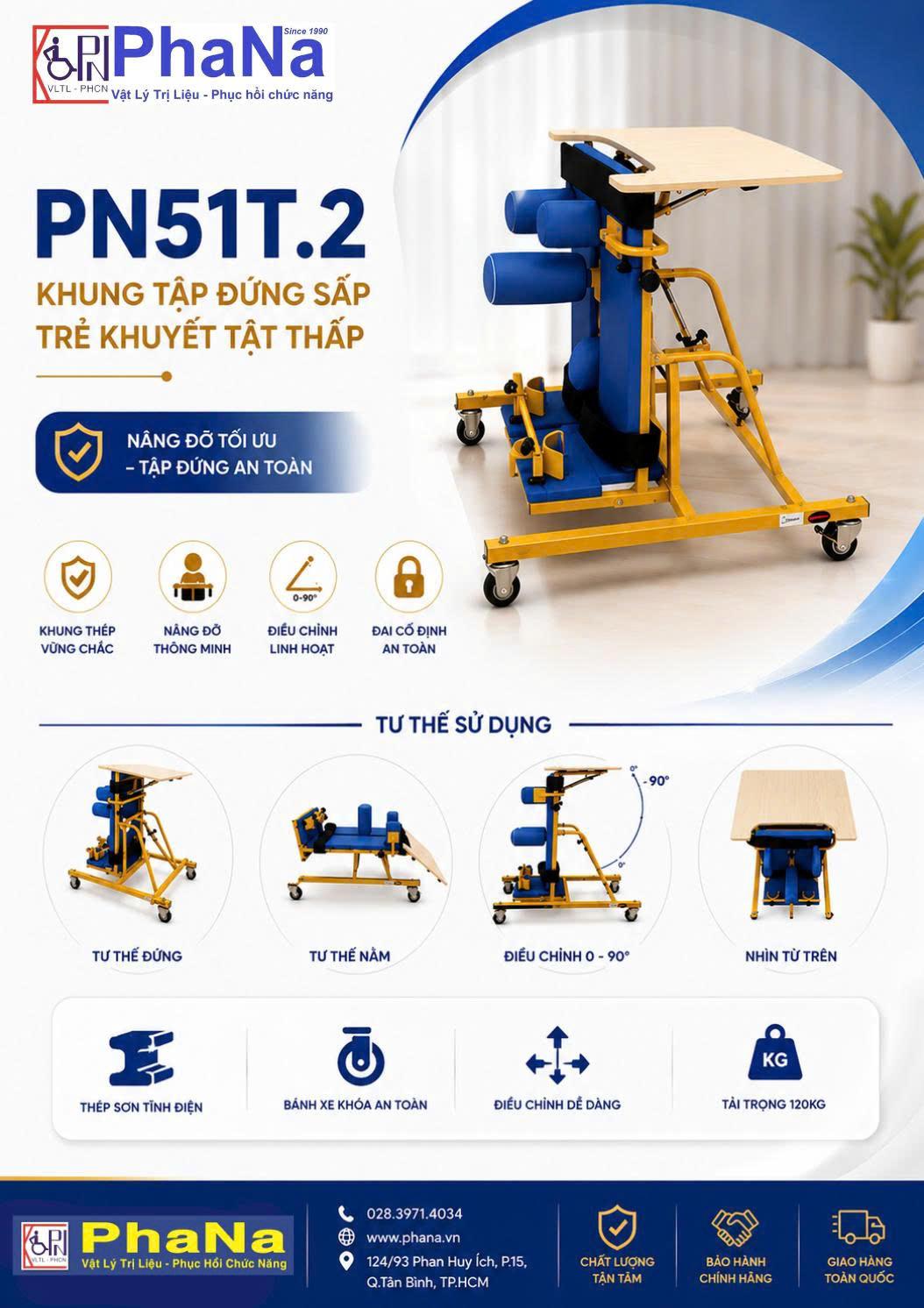 PN51T.2 Khung tập đứng sấp trẻ khuyết tật thấp có ụ ngồi